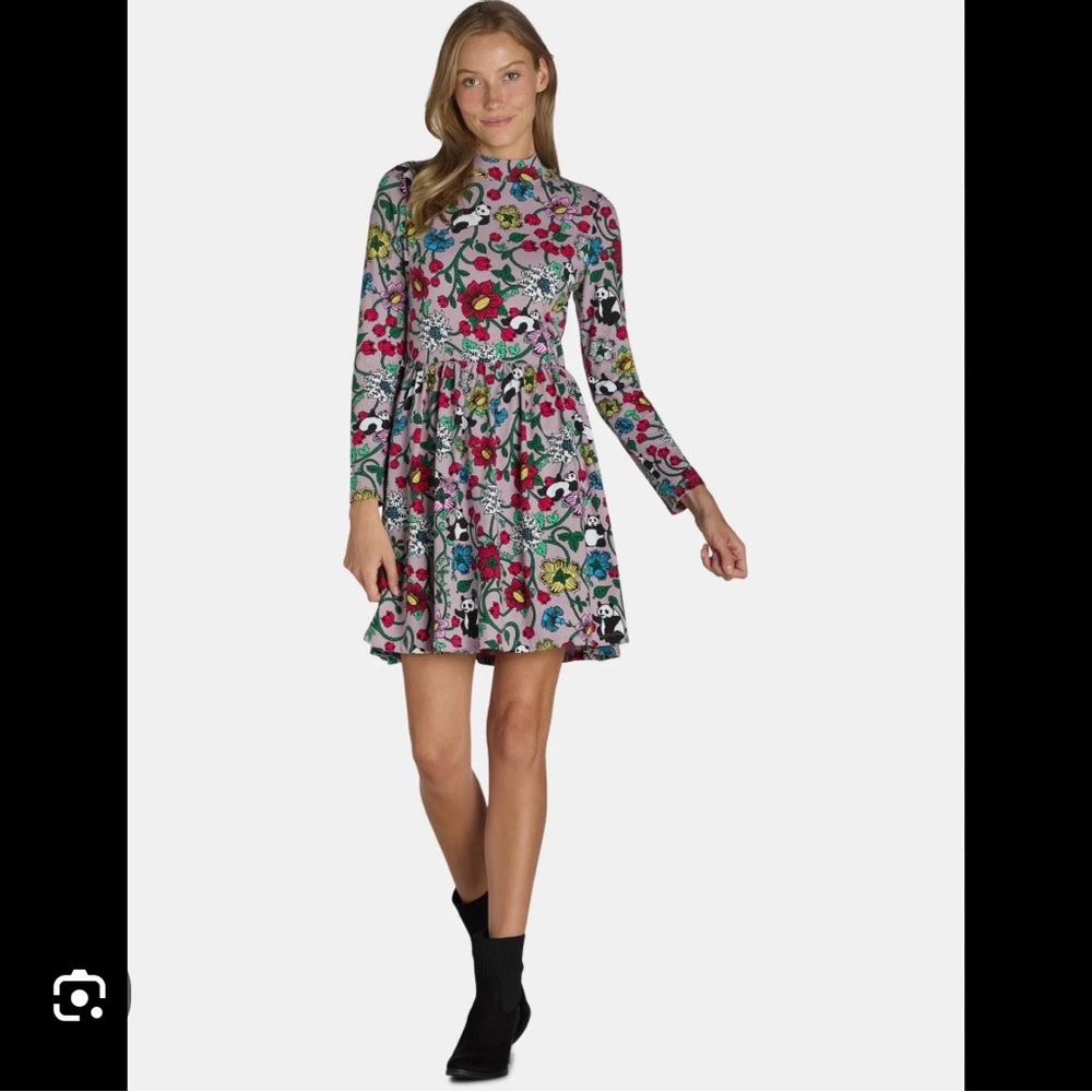 Roberto LuGo Panda and Floral Long Sleeve Dress